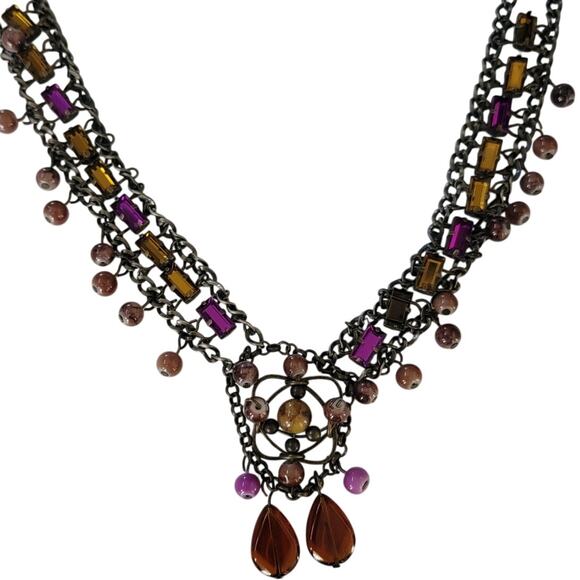 Multicolor Statement Necklace with Gemstone Beads Boho Gothic Jewelry Gift Idea - Picture 1 of 10